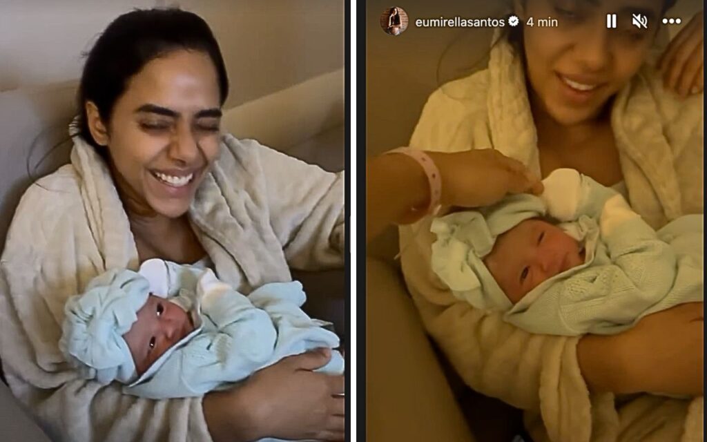 Mirella Santos dá de mamar para Luna, sua filha recém nascida