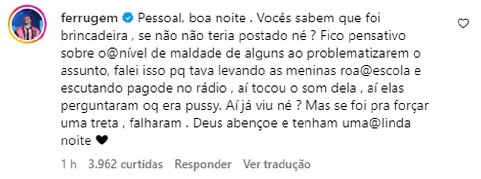 Ferrugem deixa comentário sobre treta com Ludmilla