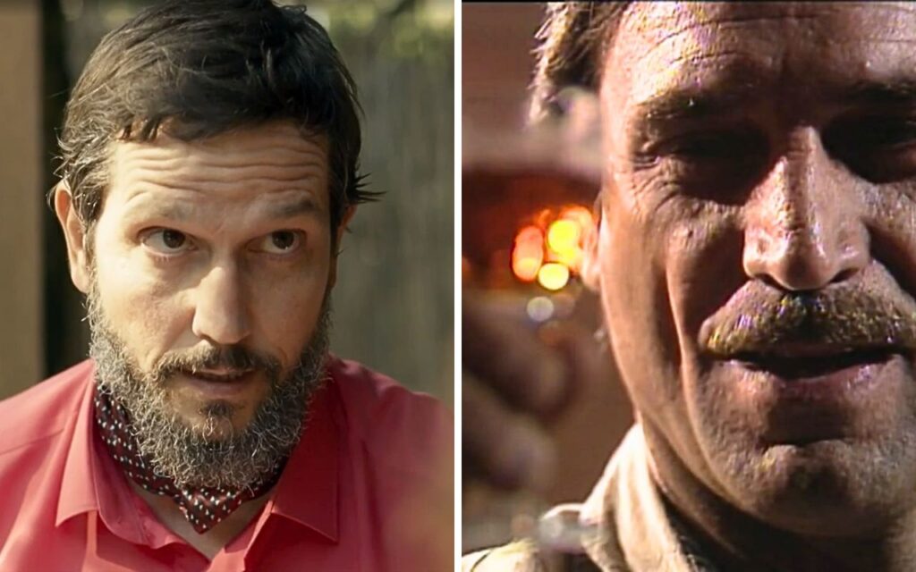 Renascer: Egídio (Vladimir Brichta) and COronel Teodoro (Herson Capri) in both versions of the soap opera